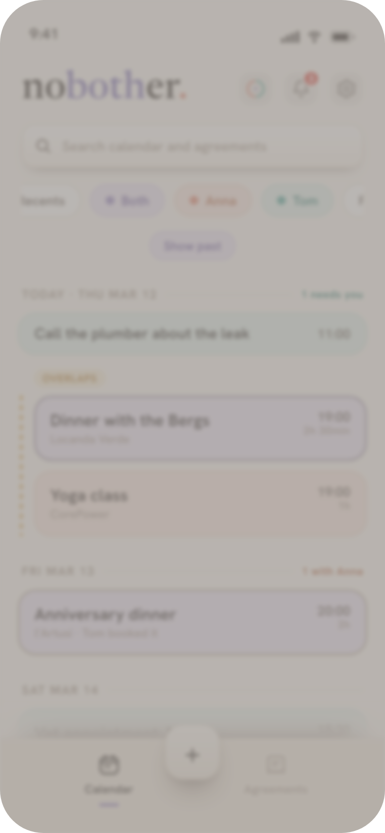 The create sheet in nobother, offering a plan, a reminder or an agreement.
